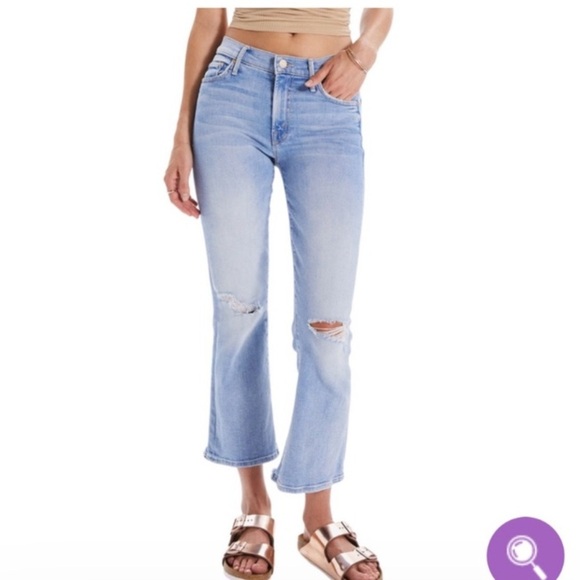 MOTHER THE OUTSIDER ANKLE CHEW IN POISONED PETALS HIGH WAISTED FLARE LEG RAW HEM - Picture 1 of 11